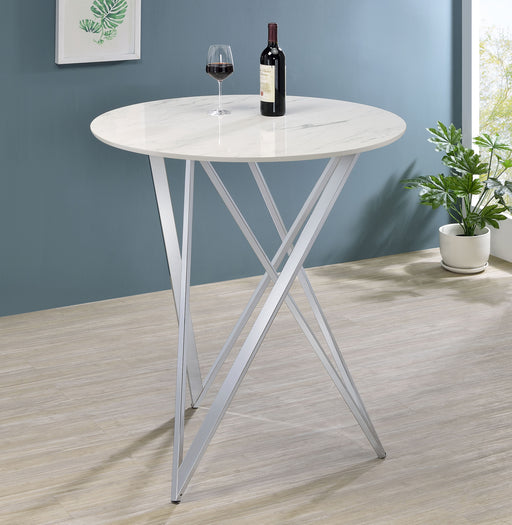 Bexter Faux Marble Round Top Bar Table White and Chrome image